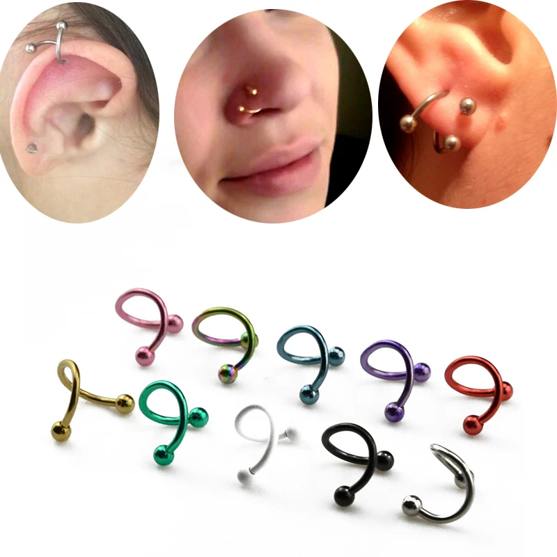 

2Pcs S Shape Surgical Steel Spiral Twisted Lip Ring Nose Rings 16 Gauge Ear Cartilage Helix Piercing Body Accessories Jewelry