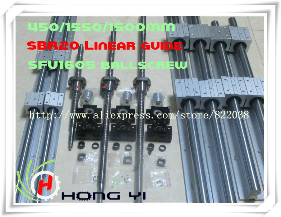 2 x SBR20 L = 400/1500/1500MM linear guide & BALL SCREW RM1605 =450/1550/1550MM & 3 x BK/BF12 & 3 x Couplers 6.35 * 10 2 x SBR20 L = 400/1500/1500MM linear guide & BALL SCREW RM1605 =450/1550/1550MM & 3 x BK/BF12 & 3 x Couplers 6.35 * 10