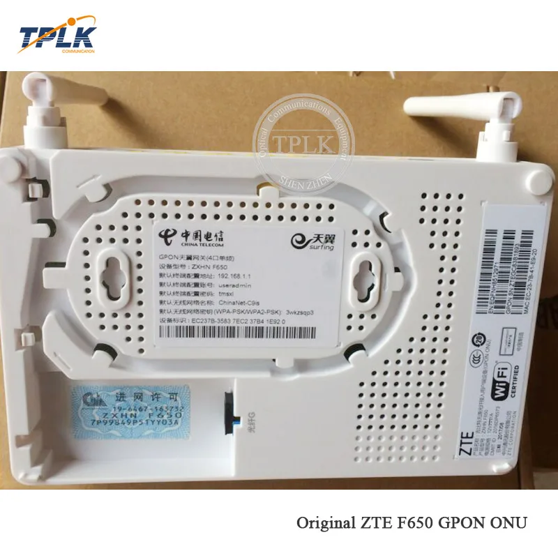 Алиэкспресс Лидер продаж zte F650 ONU ONT GPON с 1GE+ 3FE+ 1USB+ 1WiFi английская версия DC/12 V 2,4G Китайский телекоммуникационный логотип