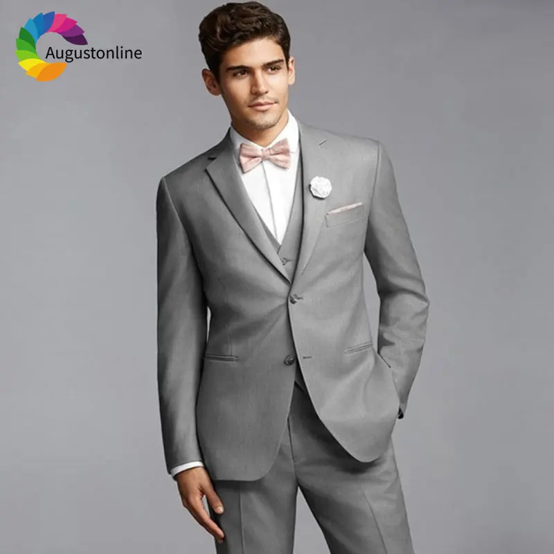 

Gray Slim Fit Business Men Suits Wedding Groom Tuxedos 3 Pieces (Jacket+Pants+Vest) Bridegroom Suits Best Man Prom