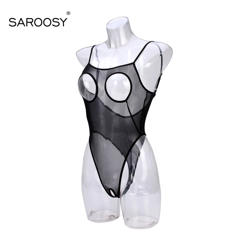 2017 New Sexy Lingerie Sheer Mesh Bodysuit for Women Open Cup Hipless Open Crotch Back Adjustable Strap Size