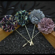 (5PCS)6Colors Handmade wedding Suits Lapel Pin tartan Flower Long Brooch For Men’s Insert Brooches Diy Jewelry MZ41