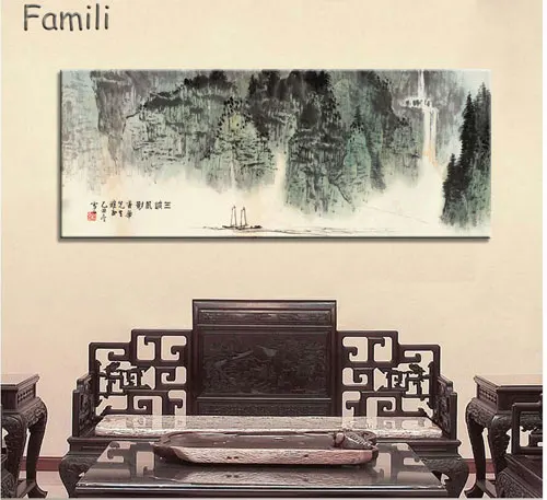 Большая настенная Художественная печать на холсте, китайская Гора и река, картина, декор для гостиной, холст, искусство, настенный плакат, печать-4 - Цвет: Цвет: желтый