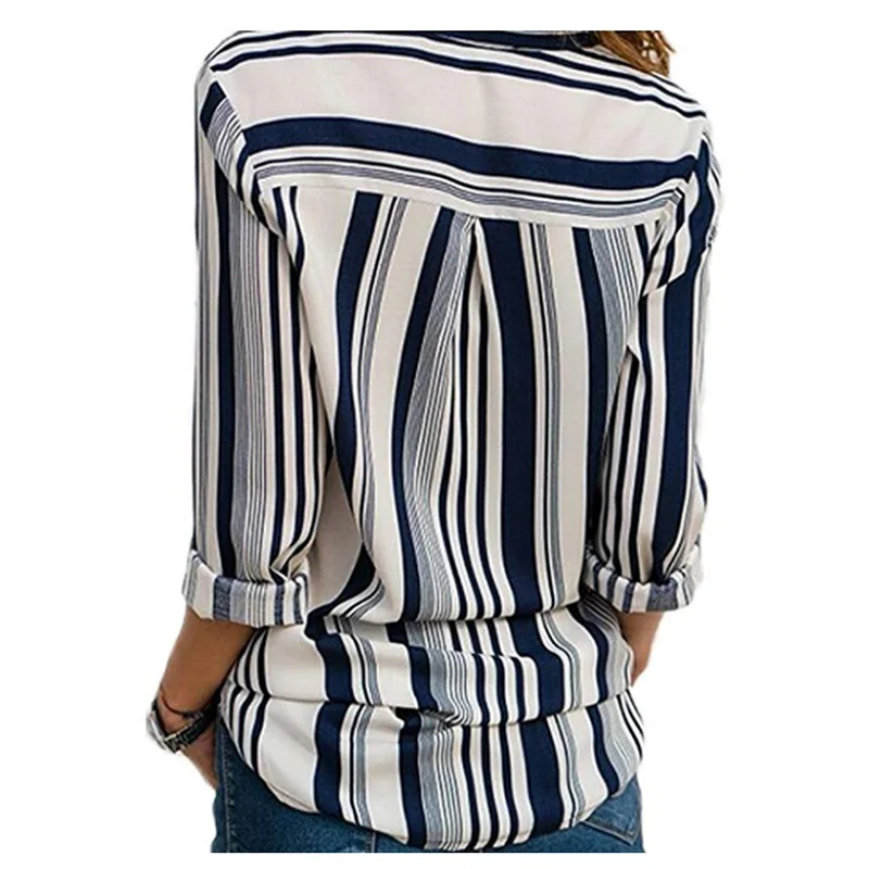 VZFF Women's Shirt Long Sleeve Lapel 2019 Autumn Fashion Office Striped Button Casual Blouse Top