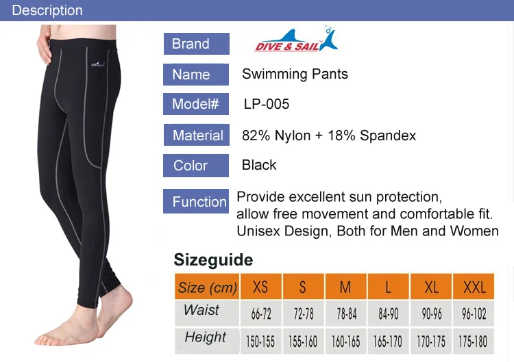 LP-005-5 Lycra Dive Skin Sun Protective UV Protection Swimwear Swim Pants - Swim Tights - Swimming Pants for Women men or Boys Girls