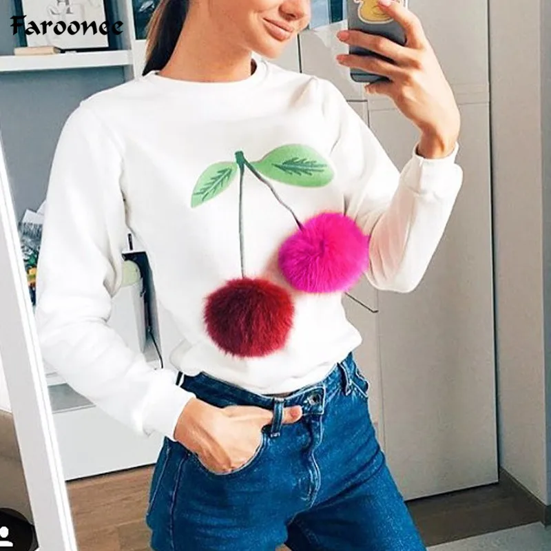 

Colorful Ice Cream 3D Artificial Fur Plush Ball Casual Women Tops Pullovers Sweatshirts Women Girls Jumper Sweatshirt