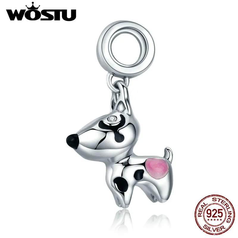 

WOSTU 100% 925 Sterling Silver Cute Puppy Doggy Dog Animal Pendant Charms fit original WST Bracelets DIY Jewelry Gift CQC417