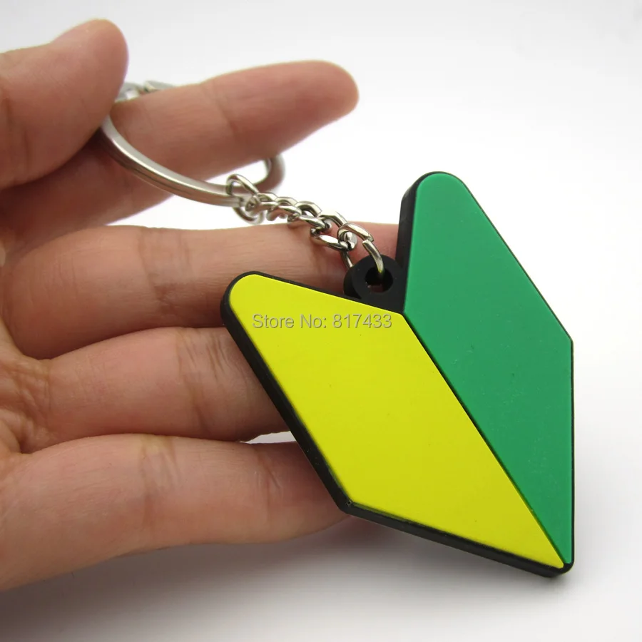 

20pcs/lot Soft Rubber Car New Driver Drifting Badge JDM Wakaba leaf Shocker Hand Keychain Keyring Key Chain Ring