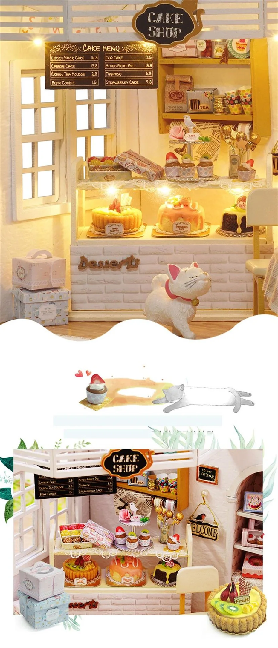 Большой кукольный дом мебель DIY Миниатюрный 3D Деревянный Miniaturas кукольный домик игрушки Каса дневник котенка игрушки подарки на день рождения для детей