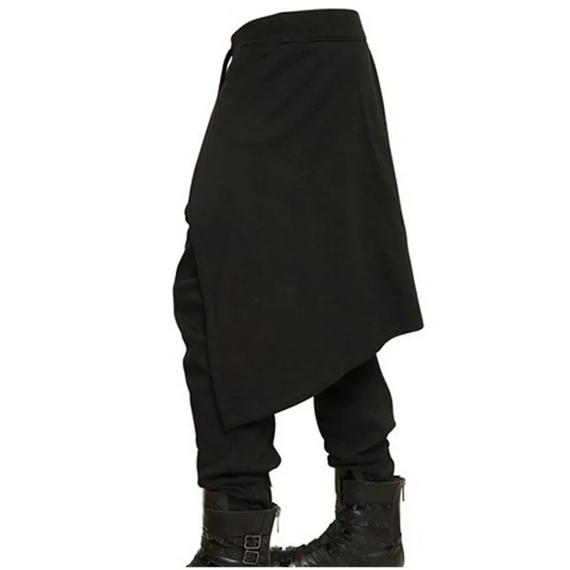 Брендовые крутые Мужские штаны-шаровары в готическом стиле панк, черная одежда в стиле хип-хоп, обтягивающие штаны с юбкой, штаны с завязками, 050811