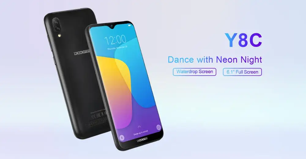 DOOGEE Y8c Android 8,1, 6,1 дюймов, 19:9, дроп LTPS экран, смартфон MTK6580, 1 ГБ ОЗУ, 16 Гб ПЗУ, 3400 мАч, две sim-карты, 8 Мп+ 5 МП, WCDMA