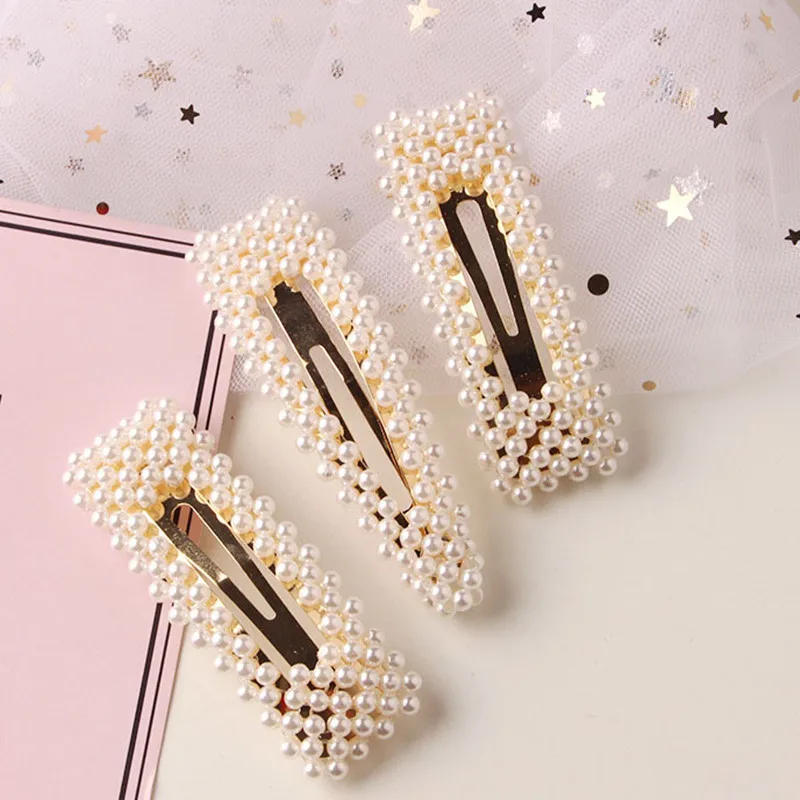 1PC New Fashion Women Pearl Hair Clip Snap Hair Barrette Stick Hairpin Hair Styling Tool Accessories for Women Girls