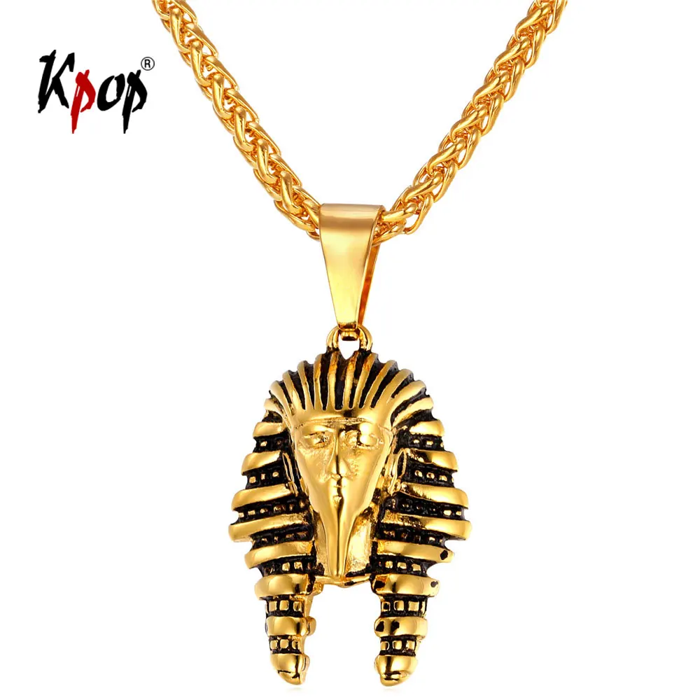 Kpop Pharaoh King Necklace for Man Ethnic Jewelry Stainless Steel Gold