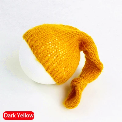 От 0 до 3 месяцев Длинный хвост хлопок трикотажные детские трикотажные шапки аксессуары для фотографирования новорожденных супер мягкие однотонные фото съемки шляпа - Цвет: Dark Yellow