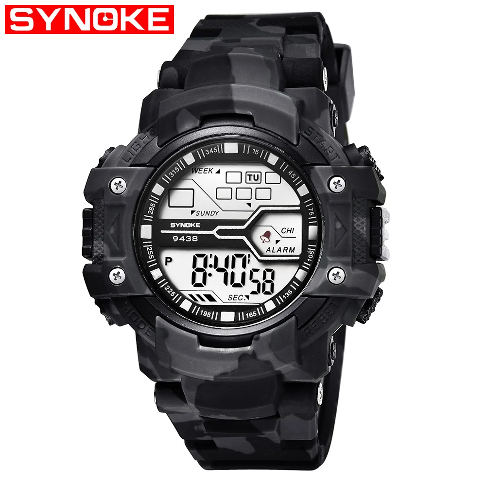 SYNOKE 9438 новый для мужчин ЖК дисплей цифровой Военная Униформа часы Multi Функция