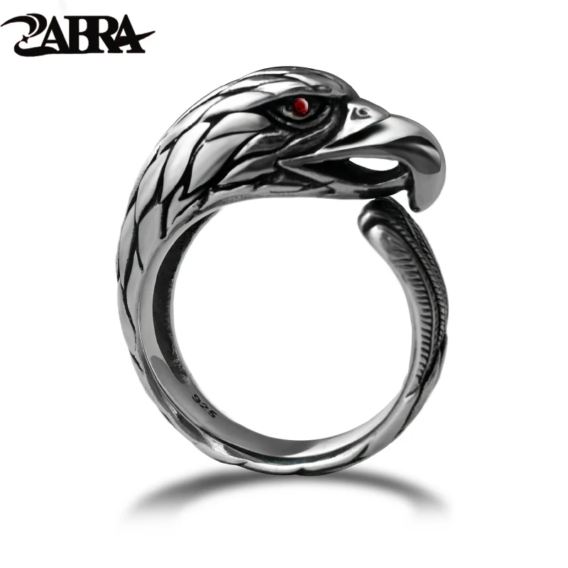 ZABRA Solid 925 Silver Vintage Black Ring Men Adjustable Punk Rock Biker Mens Rings Zirconia Stone