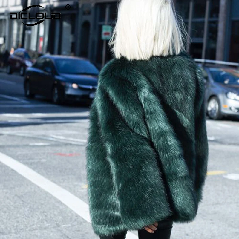 

Chic New Autumn Winter Womens Faux Fur Coats Jackets Black White Dark Green Pink Long Fur Coat Fluffy Cozy Overcoat Outerwear