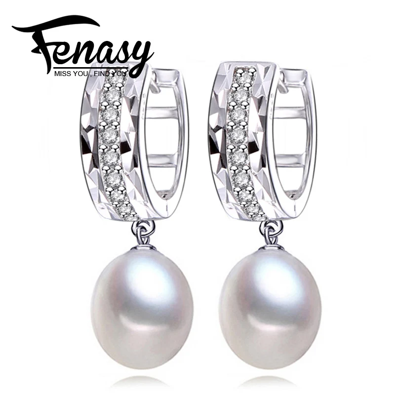 FENASY 100 natural Pearl earring Silver plated pearl earrings Birthday gift Jewelry Women Accessories earrings 2017