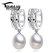 FENASY 100% natural de la perla, plata plateó los pendientes de perlas, regalo de Cumpleaños Joyas Accesorios de Las Mujeres pendientes 2016 nuevo