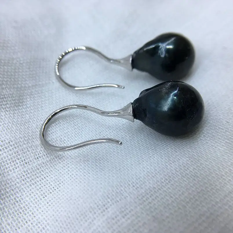 Black Pearl Earrings Natural Freshwater Pearls 925 Sterling Silver Fish Hook Style Simple Style Women's Earrings