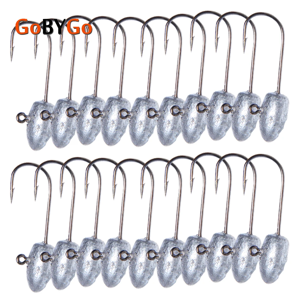 GoByGo 20Pcs/Lot Exposed Lead Jig Head 27mm 3g Barbed Hook Soft Lure Jigging Hook Fishing Hooks Fishing Tackle WLHO04