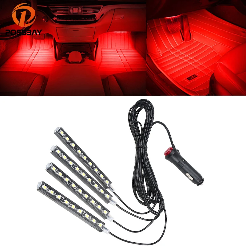 POSSBAY Red Universal LED Strip Light Footwell Atmosphere Decoration