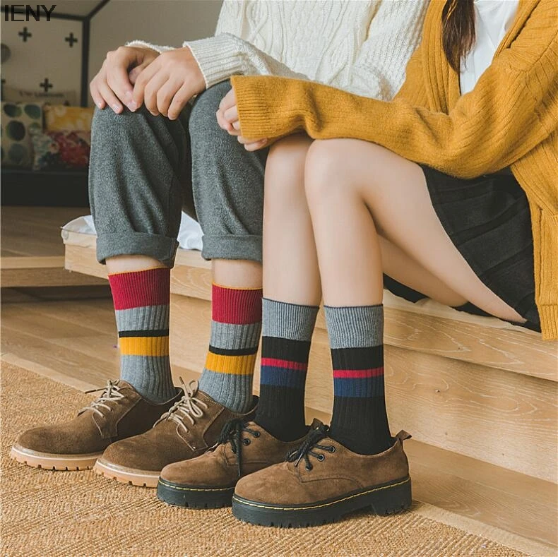 

IENY Autumn and winter new cotton socks, color matching long tube lovers socks