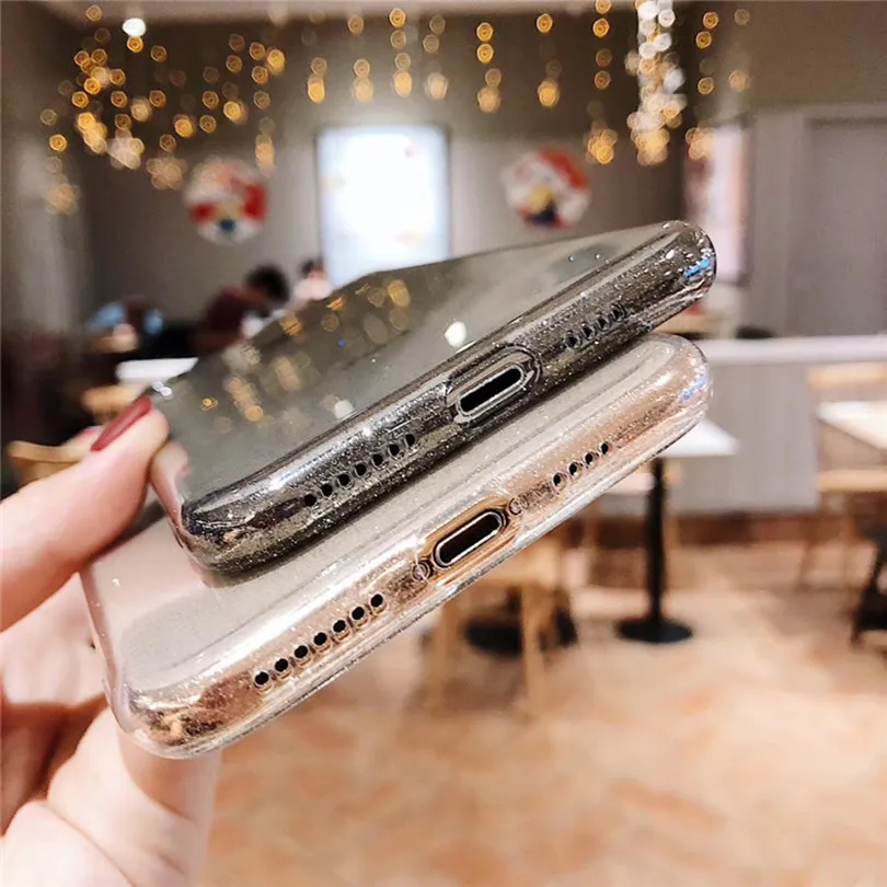 Прозрачный мягкий блестящий порошок чехол для iPhone X XR XS Max 8 7 Plus 6 6S TPU
