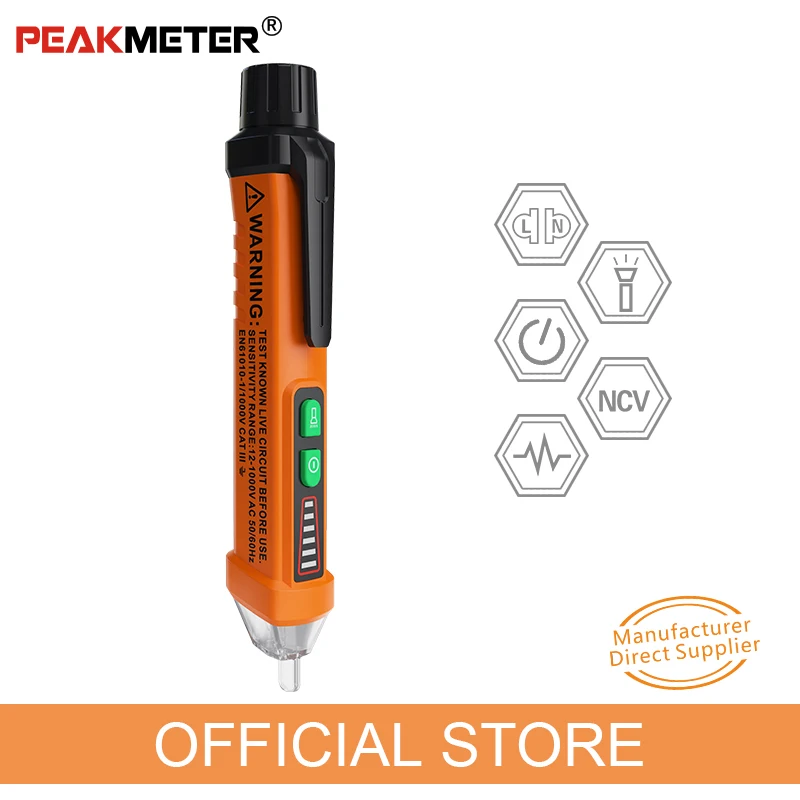 PEAKMETER PM8908C Бесконтактный детектор напряжения переменного тока тестер 12 V-1000 V Ручка стиль детектор напряжения