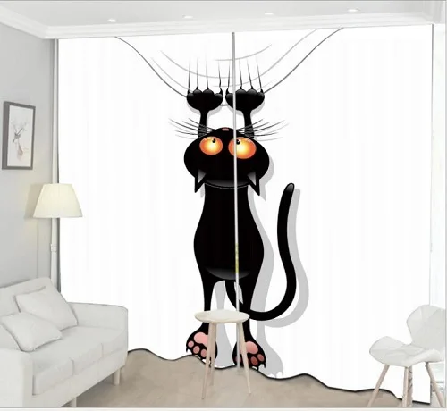 Занавеска на окно, кровать, комната, фиолетовая черно-белая кошка, роскошная затемненная Детская гостиная, декоративная Кортина, занавески, наволочка Rideaux - Цвет: 3D Curtains