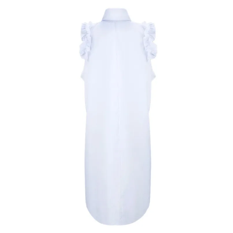 2018 Summer A-Line dress Women Beach Dress V-Neck Solid Chiffon Sleeveless Button Short Mini Dress Casual Ruffles #3j03#F (15)