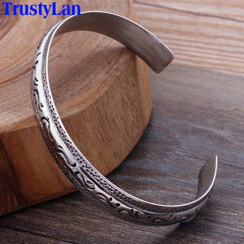 

TrustyLan Vintage Open Bangle For Men Personality Cuff Stainless Steel Mens Bracelets & Bangles 2018 Jewelry Gifts For Husband