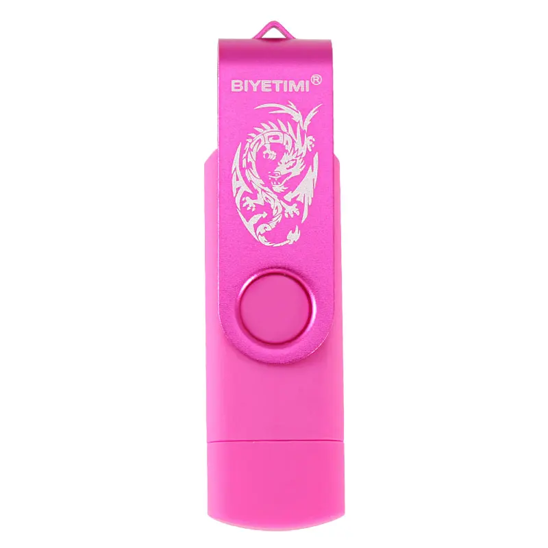 USB флеш-накопитель Biyetimi dragon 4GB 8GB 16GB 32GB 64GB Corlorful OTG Phone Daul Pen Drive Memory USB Stick Флешка флеш-накопитель - Цвет: Розовый