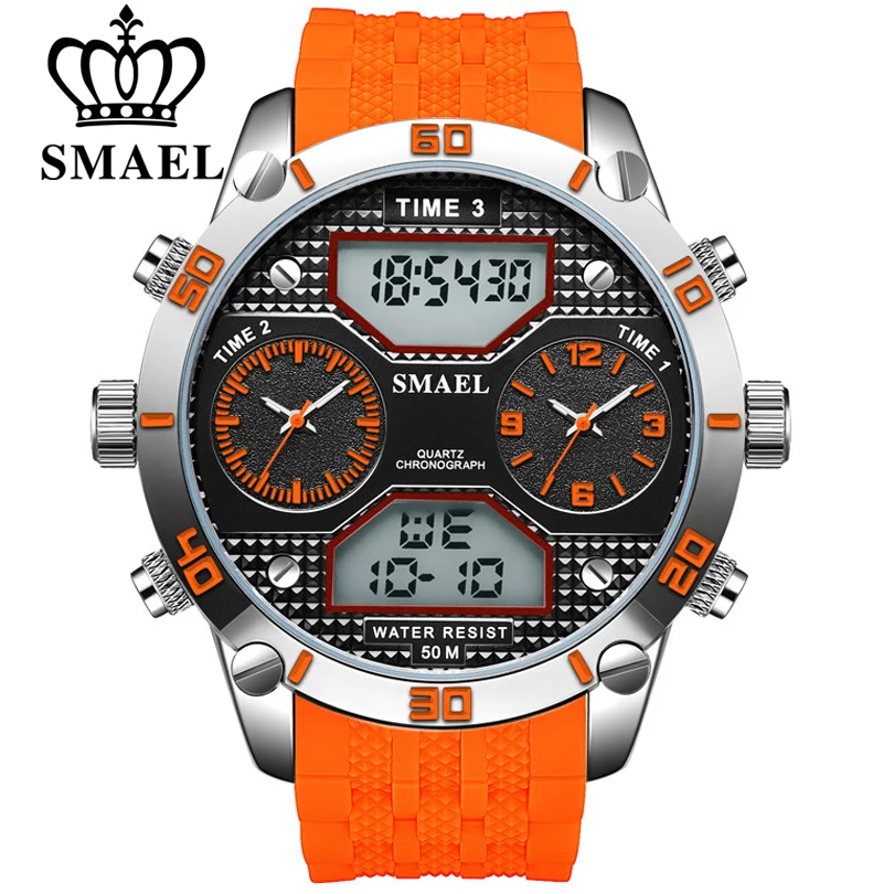 

SMAEL Men Sports Watch Large Dial Analog Quartz & LED Digital Multiple Time Zone Watches Men's Military WristWatch Relogio Clock