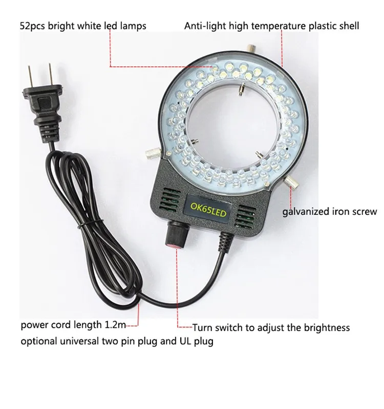PDOK 52 светодиодный Регулируемые кольца света Просветителя лампа для промышленности микроскоп промышленных Камера Лупа
