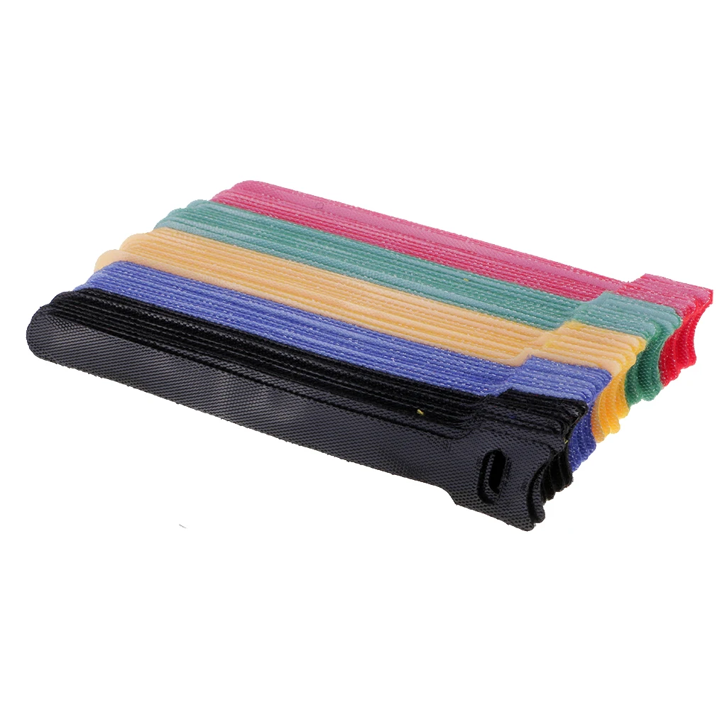 50Pcs Wholesale Durable Reusable Nylon Colorful Strap Hook&Loop Cable Cord Ties Tidy Organizers with Hole Cables Sticky Straps