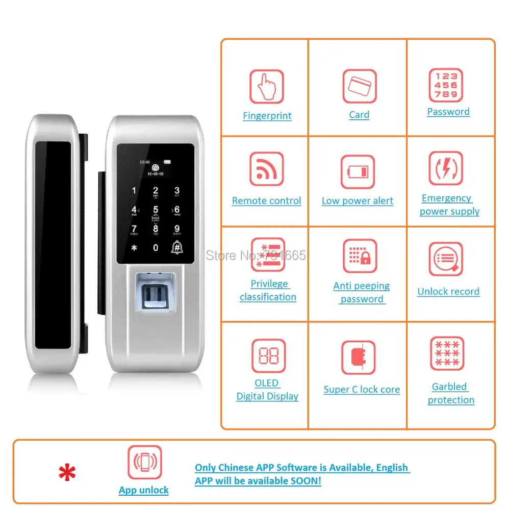 Safurance 8 12mm Biometric Fingerprint Frameless Glass Door Lock