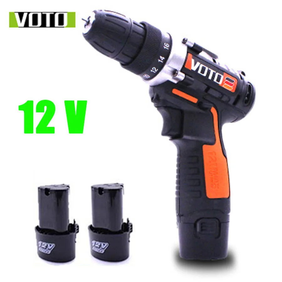 

VOTO 2*Battery Rechargeable Cordless Drill Electric Screwdriver Set Lithium Power Tools Screw Gun Driver Industry Orange 12V VT