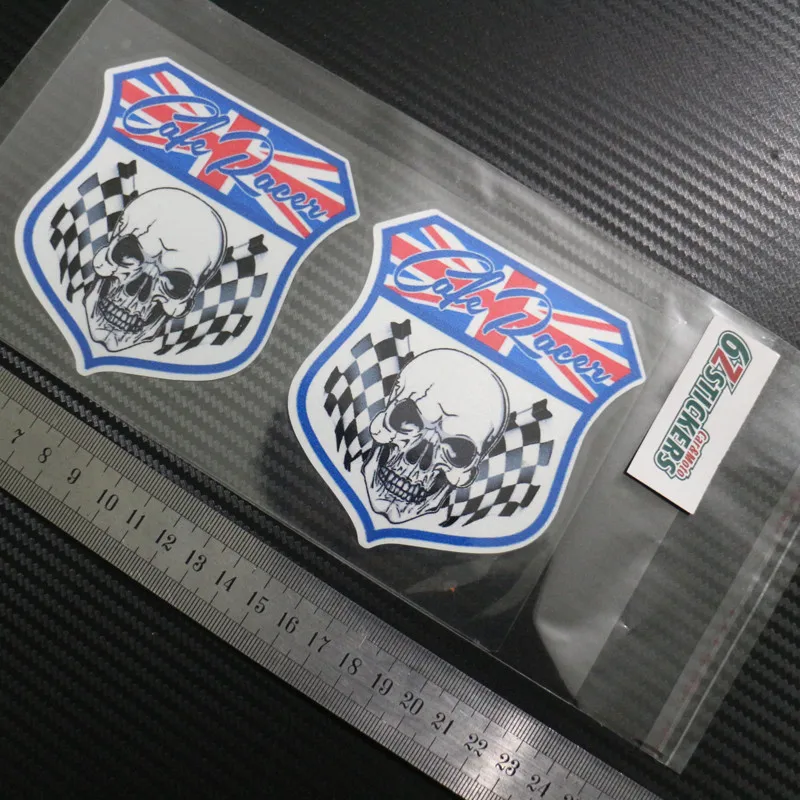 6zstickers Cafe Racer Britain National flag Match lattice Badge shield Reflective stickers decals waterproof sunscreen 2piece