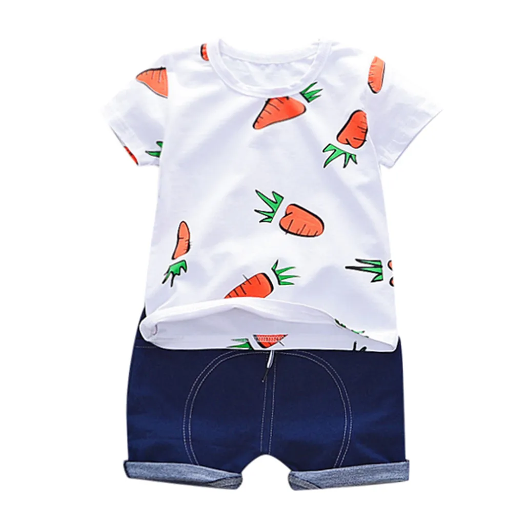 Футболка с принтом моркови для маленьких мальчиков, футболка, однотонный Короткий Повседневный комплект одежды, комплект одежды для маленьких мальчиков, летние комплекты одежды - Цвет: Белый