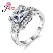 JEXXI Fine 925 Sterling Silver Ring Women Wedding Jewelry Accessory Luxury Fashion Rectangle Finger Ring