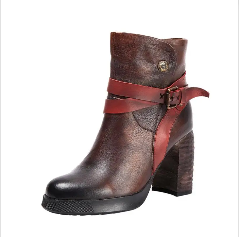 

CHAISHOU 2018 autumn and winter ladies first layer cowhide leather women's boots woman shoes boots high heels