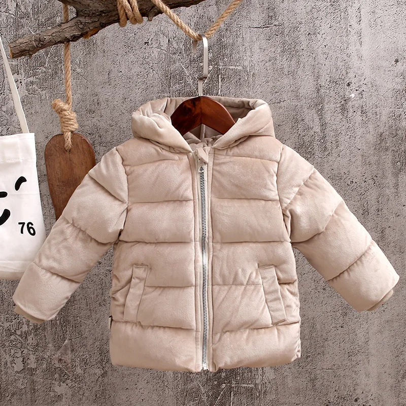 

New Winter Girls Boys Down Cotton Coats Kids Warm Thick Velvet Jackets Children Infant Clothing Cotton Padded Parkas Clothes P80