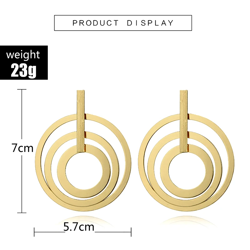Docona панк Золотой цвет двойной круг Висячие серьги для женщин геометрический кулон вечерние серьги Oorbellen 6506