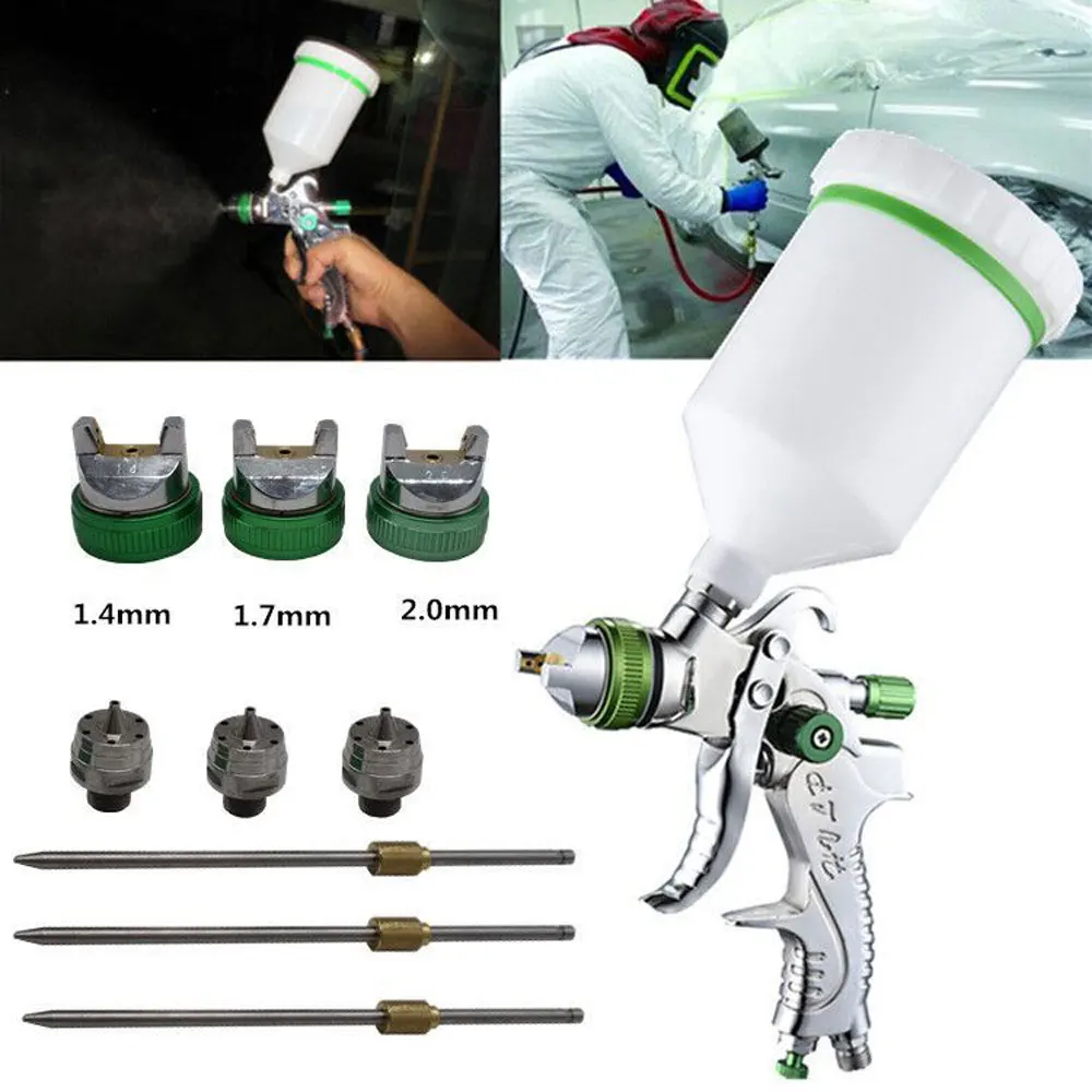 Stainless Steel Gravity Feed Spray Paint Gun Airbrush 1.4/1.7/2.0mm Nozzle S2E0 