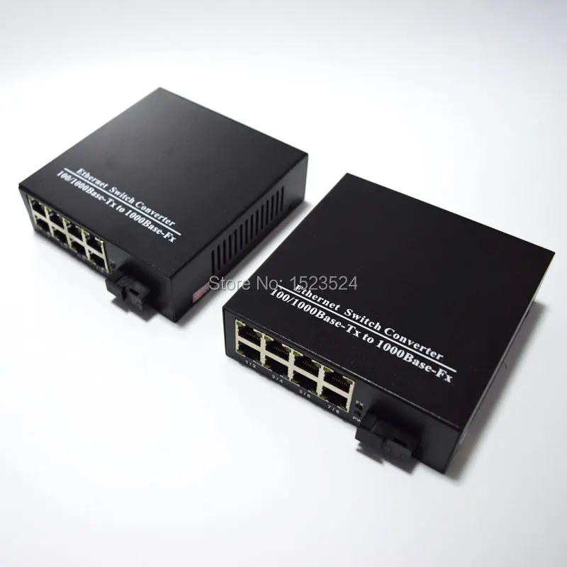 1 пара 10/100/1000 Мбит/с Волокно-оптические ethernet media converter gigabite одиночный режим Волокно с 8 RJ45 utp и 1 sc Порты и разъёмы