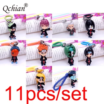 

11pcs/lot Anime Naruto leather rope keychain cartoon Sasuke/itachi/Kakashi Keyring girl bag fashion pendant gift