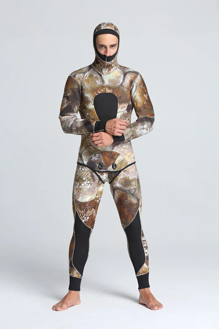 

Men Plus Size Diving Wetsuit Keep Warm 5mm Neoprene Two Pieces Full Suit Blind Stitching Jumpsuit Surfing Suit Camouflage Blue