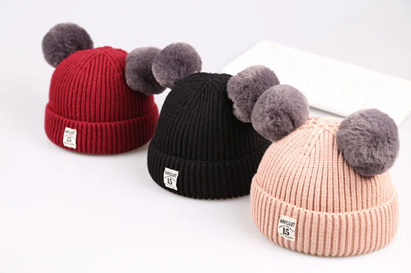 Pompom Knitted Baby Hat Warm Crochet Winter Beanie For Baby Boys Cute Toddler Baby Girls Hat Solid Knit Infant Beanie Hat New (9)