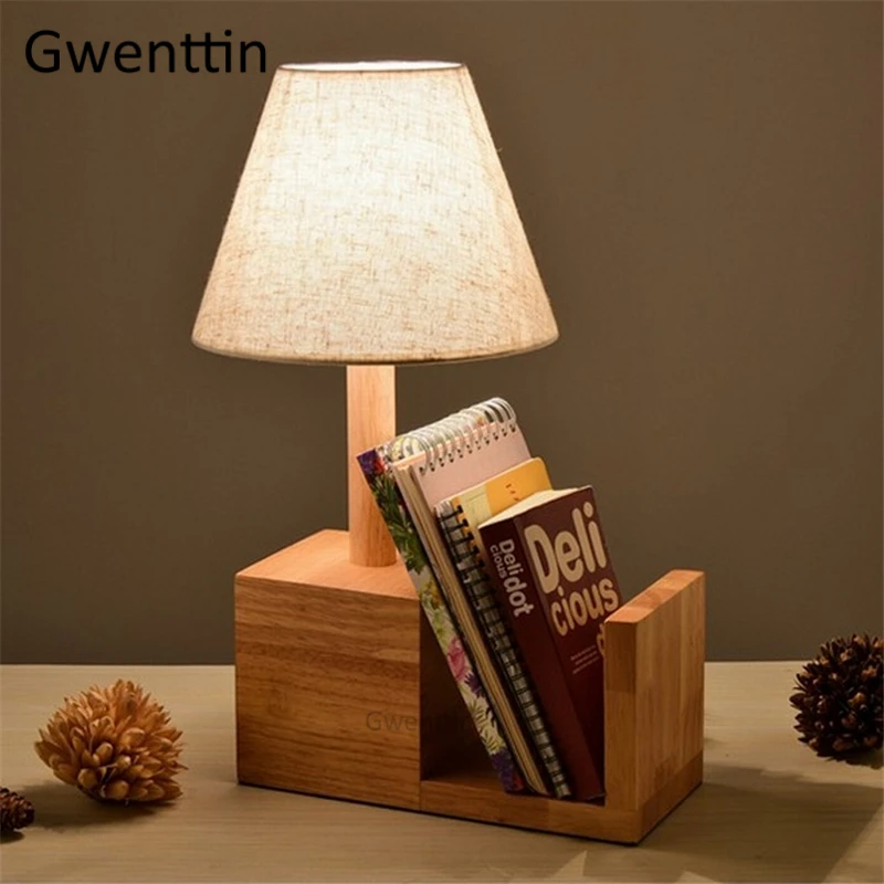 

Wooden Bookshelf Table Lamp for Reading Study Bedroom Lamp Modern Led Desk Light Fixtures Nordic Industrial Home Decor Luminaire